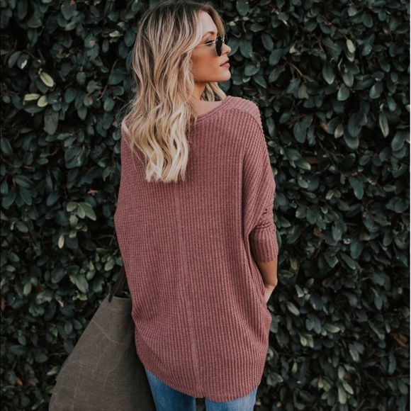 YVONNE KNITTED WAFFLE LIGHT WEIGHT KNOT TOP BRICK - Picture 3 of 3